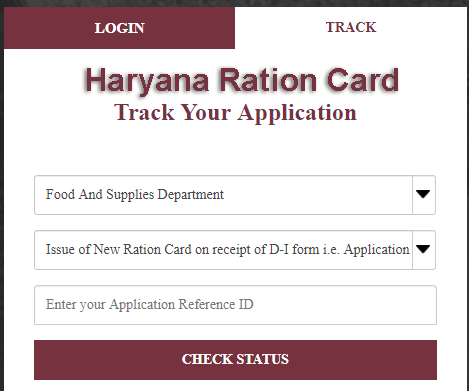 Track Your Application Form For Haryana Food And Supplies Department Issue of New Ration Card