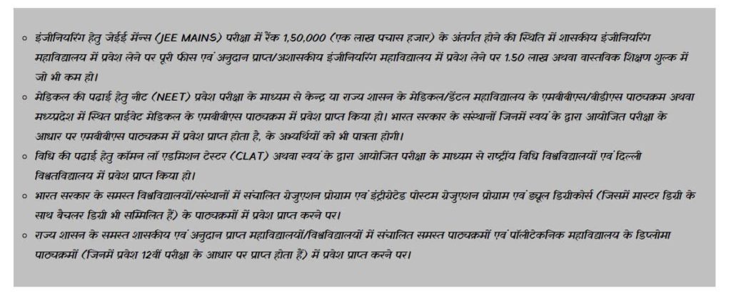 medhavi chhatra yojana mp eligibility