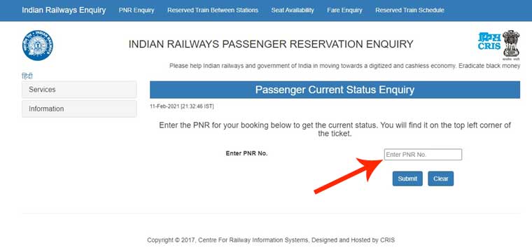 check pnr status online irctc pnr status live