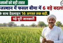 किसानों को राहत! राजस्थान में फसल बीमा में 6 बड़े बदलाव के साथ डेडलाइन 16 अगस्त तक बढ़ी, पढ़े पूरी जानकारी Deadline for Kharif crop insurance scheme in Rajasthan extended to August 16, with 6 major changes.